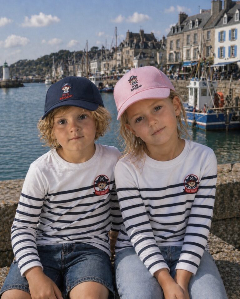 Garçon et fille en marinière et casquette Ptit Brigrant